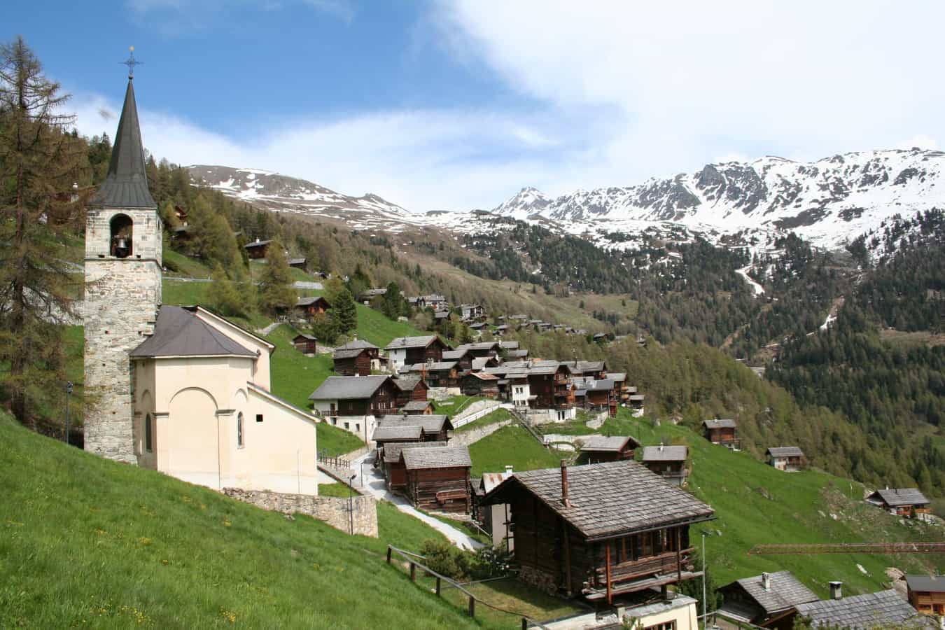 Dorf Chandolin, Val d'Anniviers, Wallis, Schweiz. Foto aufgenommen im Mai 2006.