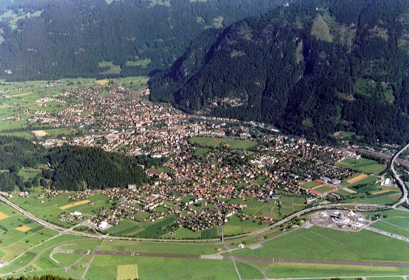 Interlaken, Switzerland, as seen from above.