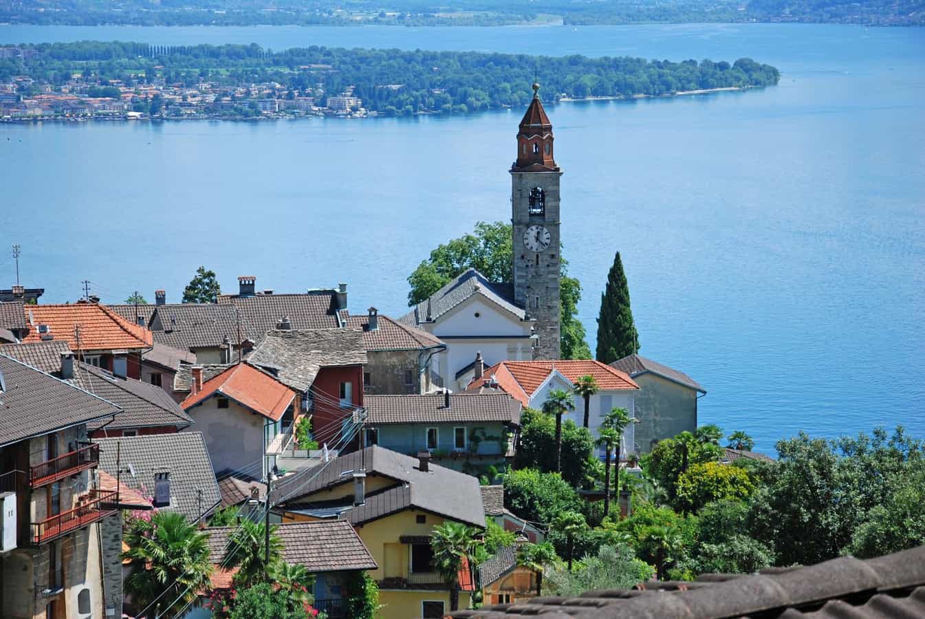The church and village of Ronco sopra Ascona, Ticino, Switzerland