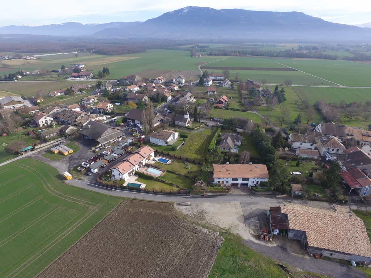 Gy, a municipality in Canton of Geneva, in Switzerland. Aerial view.