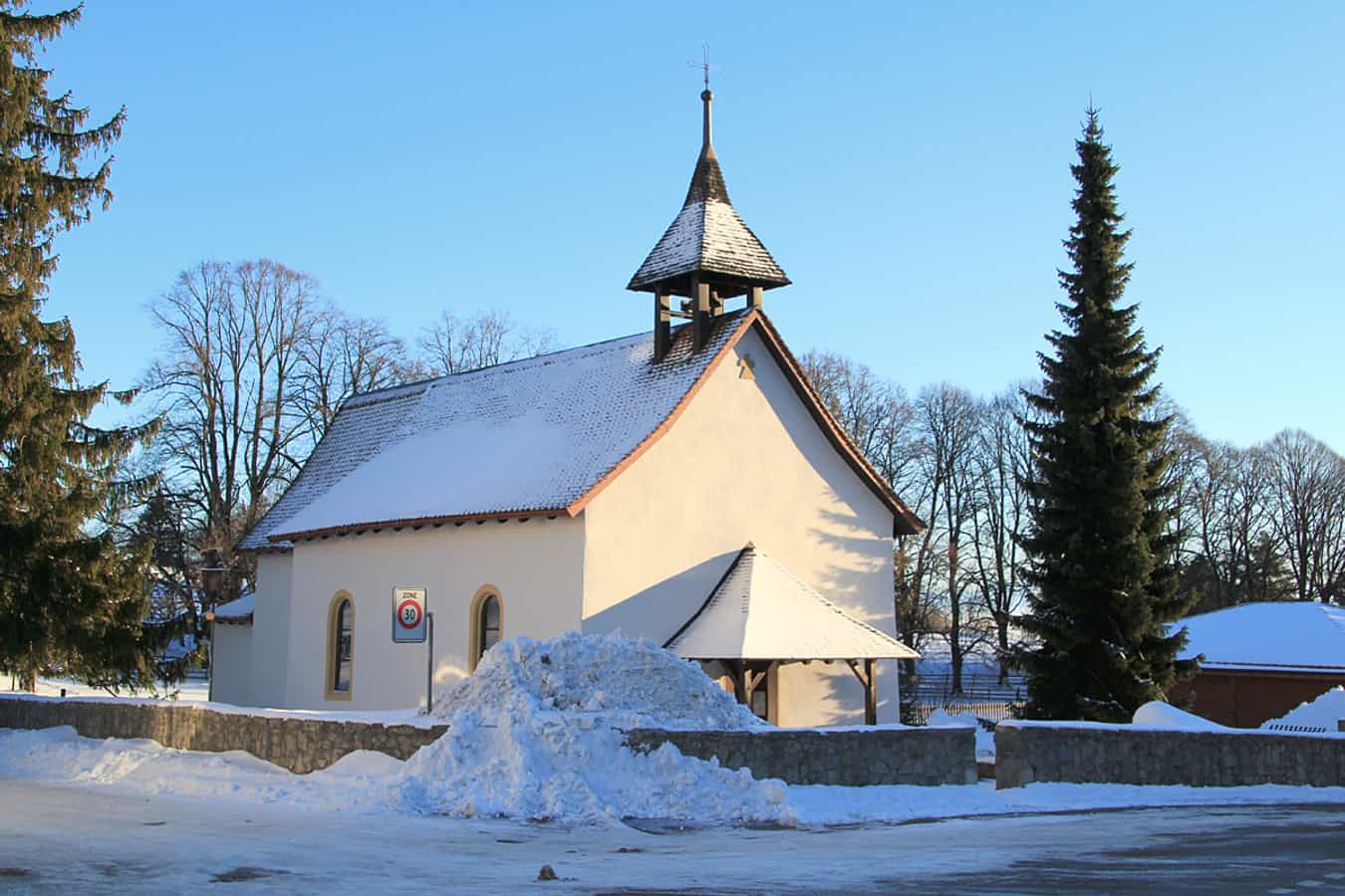 Chapel Notre Dame des Anges in the village of Enges NE (Switzerland)