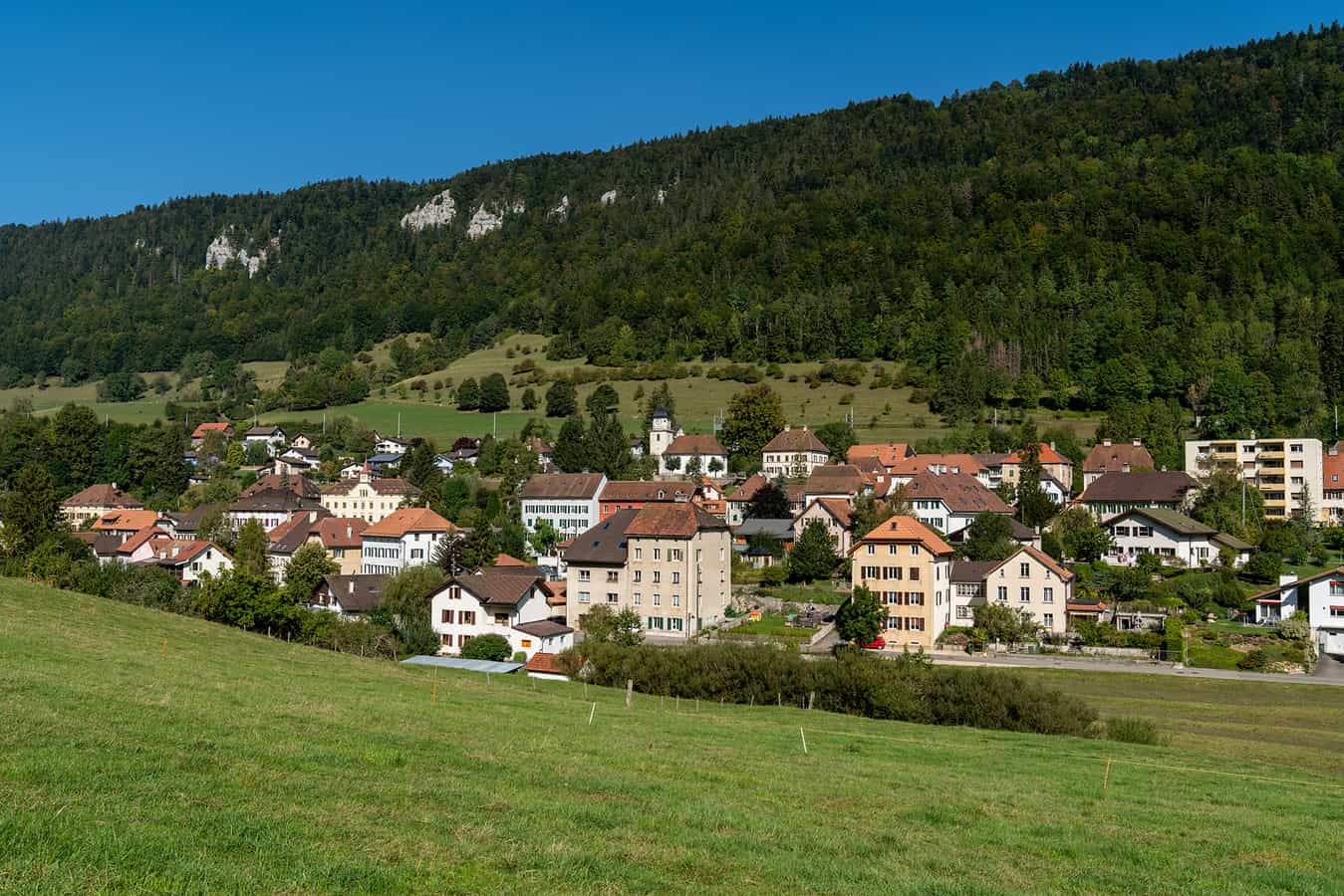 View towards the village centre of Sonvilier (BE)