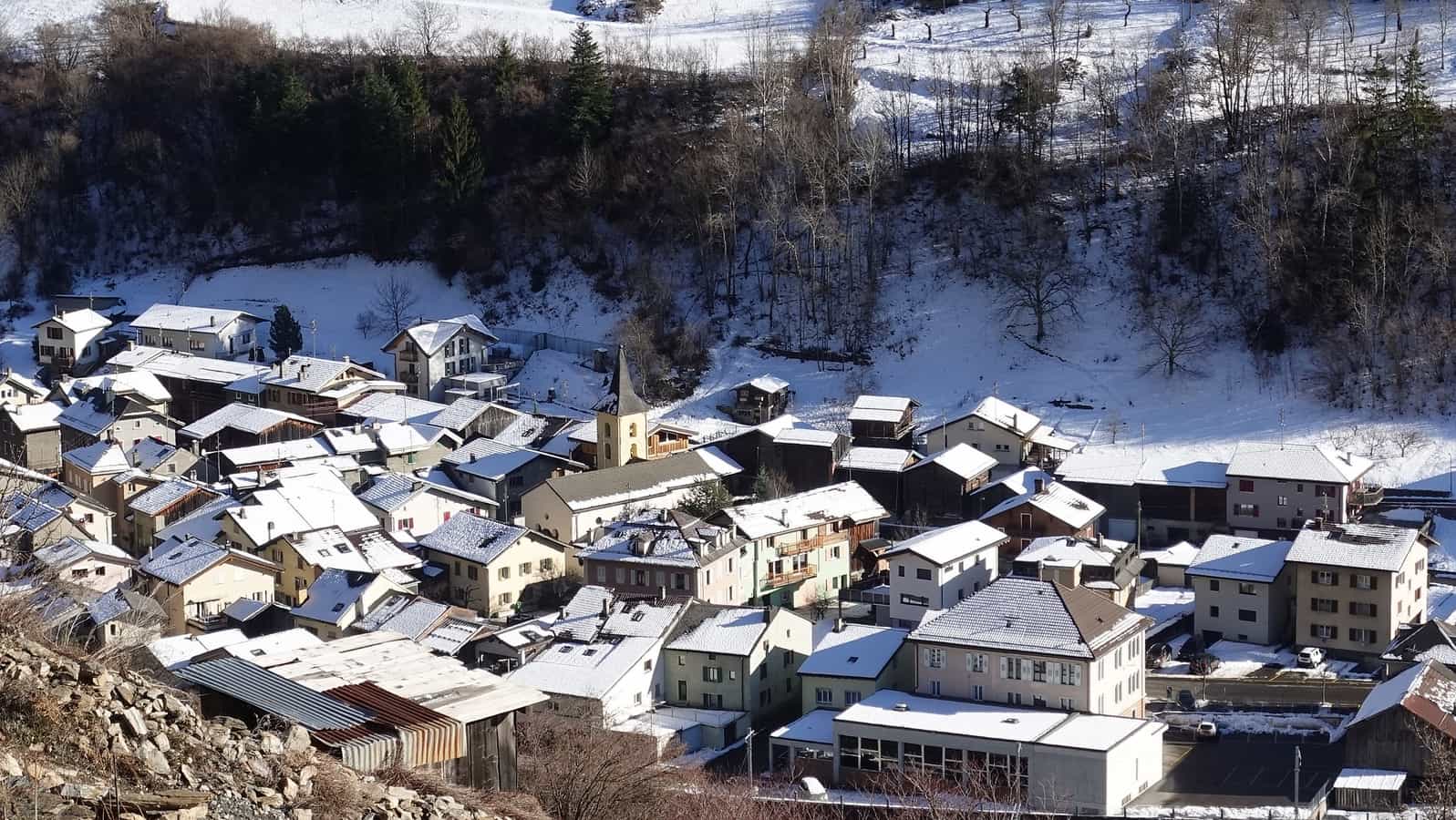 Dorf Bovernier im Winter